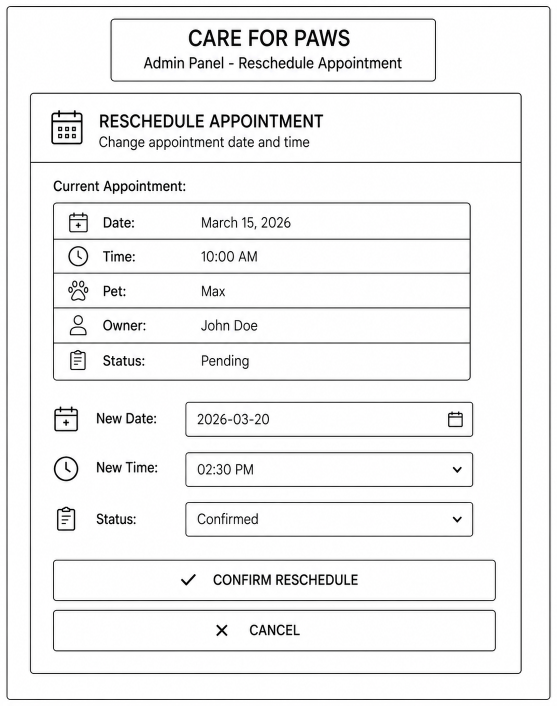 Reschedule Appointment Admin